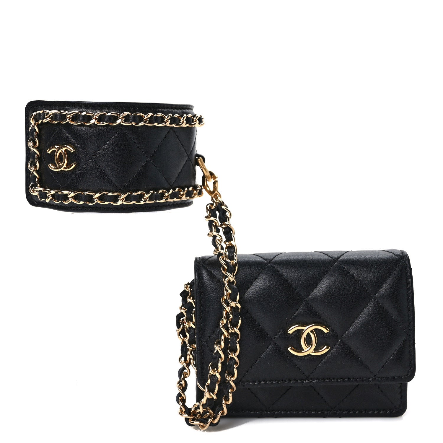 Chanel Lambskin Quilted Flap Card Holder With Cuff L Black 1 of 9