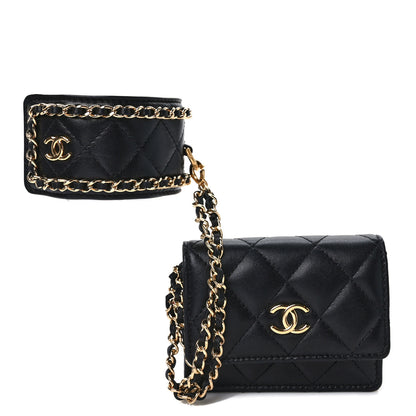 Chanel Lambskin Quilted Flap Card Holder With Cuff L Black 1 of 9