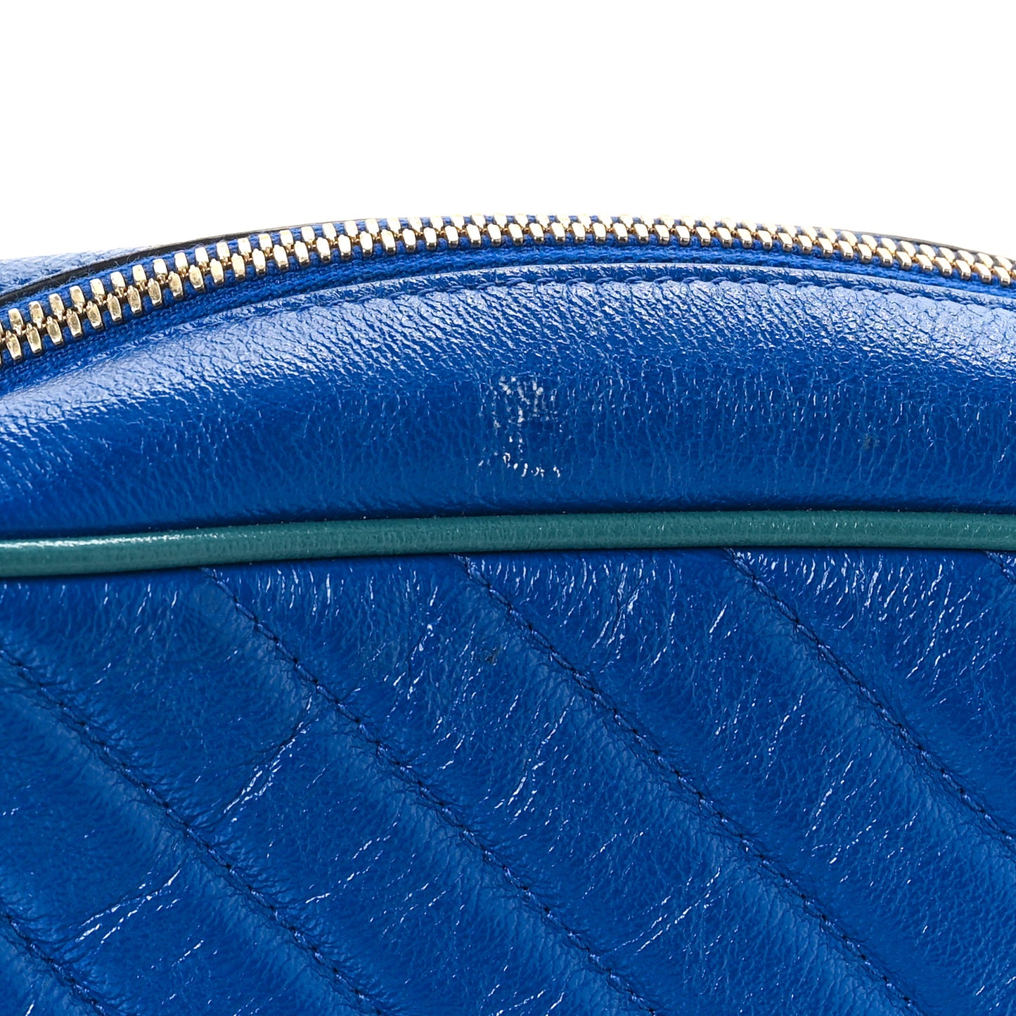 Azalea Calfskin Enamel Matelasse Diagonal Small Torchon GG Marmont Chain Shoulder Bag Imperial Blue Pavone