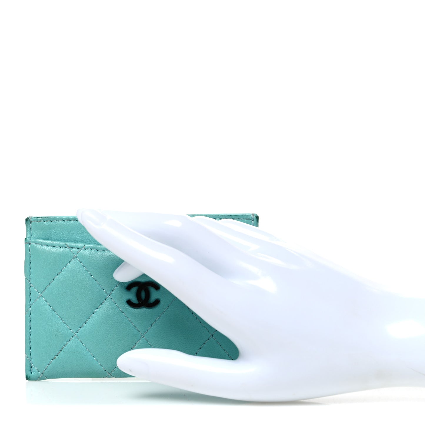 Lambskin Quilted Card Holder Turquoise