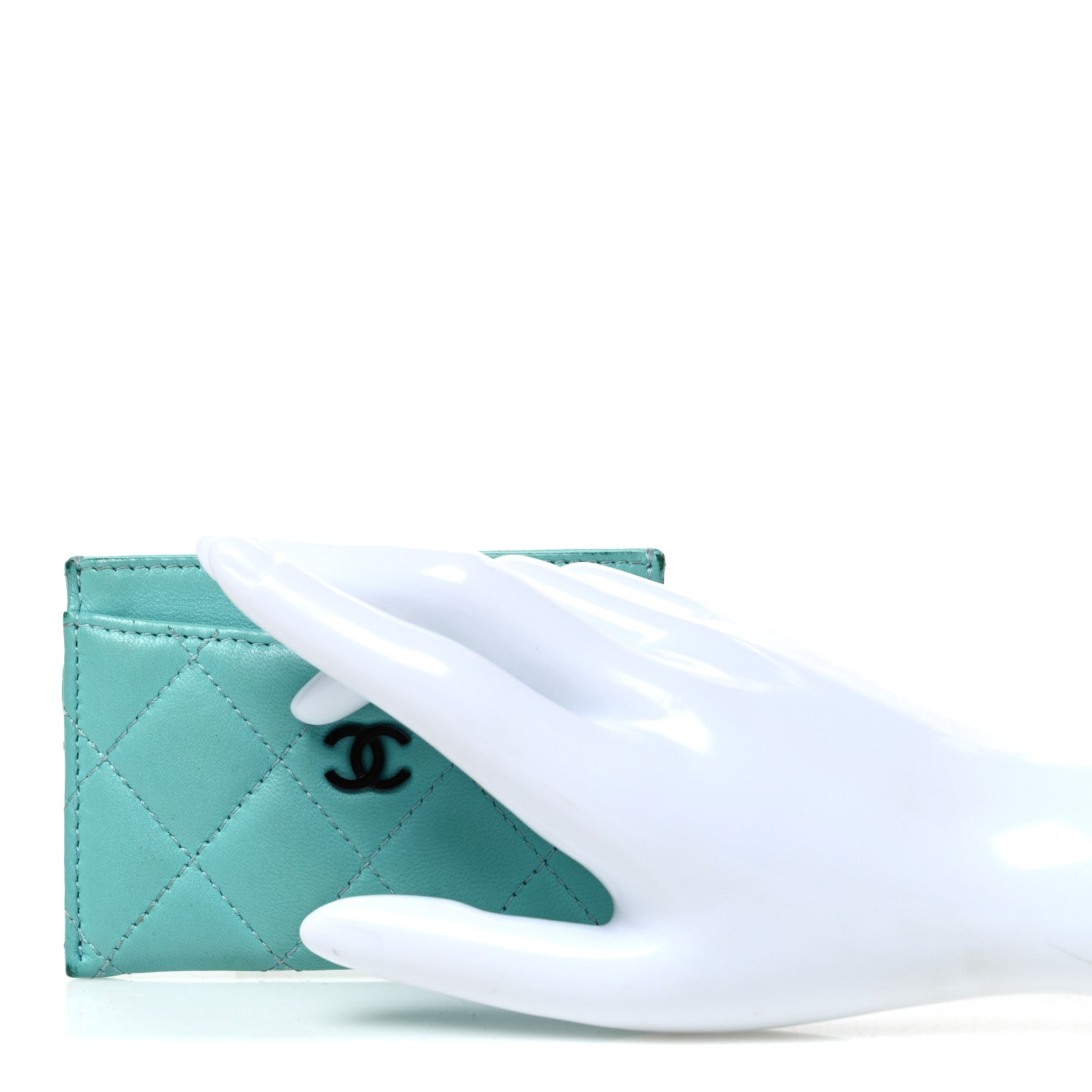 Chanel Lambskin Quilted Card Holder Turquoise 2 of 9