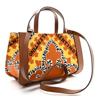 Valentino Garavani Canvas Calfskin Mini Bandana Print Small Vlogo Signature Tote Saddle Brown Multicolor 3 of 10