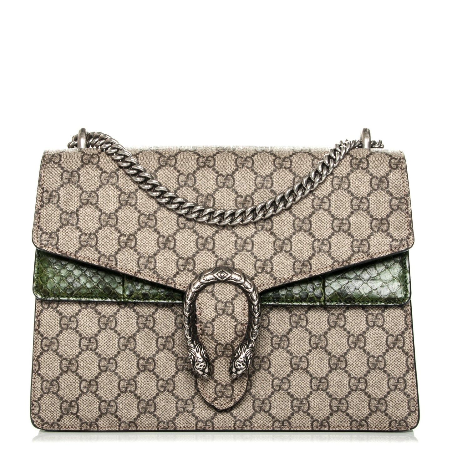 GG Supreme Monogram Python Medium Dionysus Shoulder Bag Green