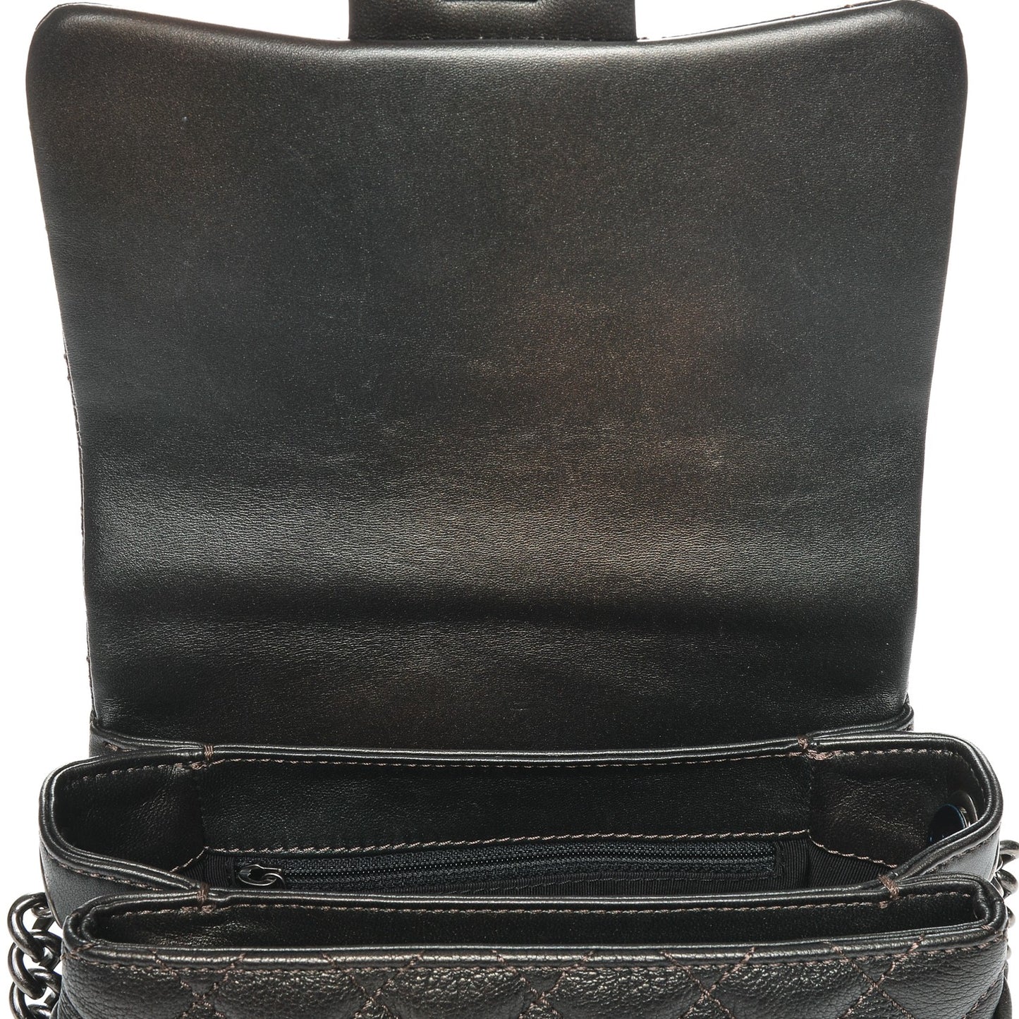 Metallic Goatskin Quilted Small Rock In Rome Flap Charcoal