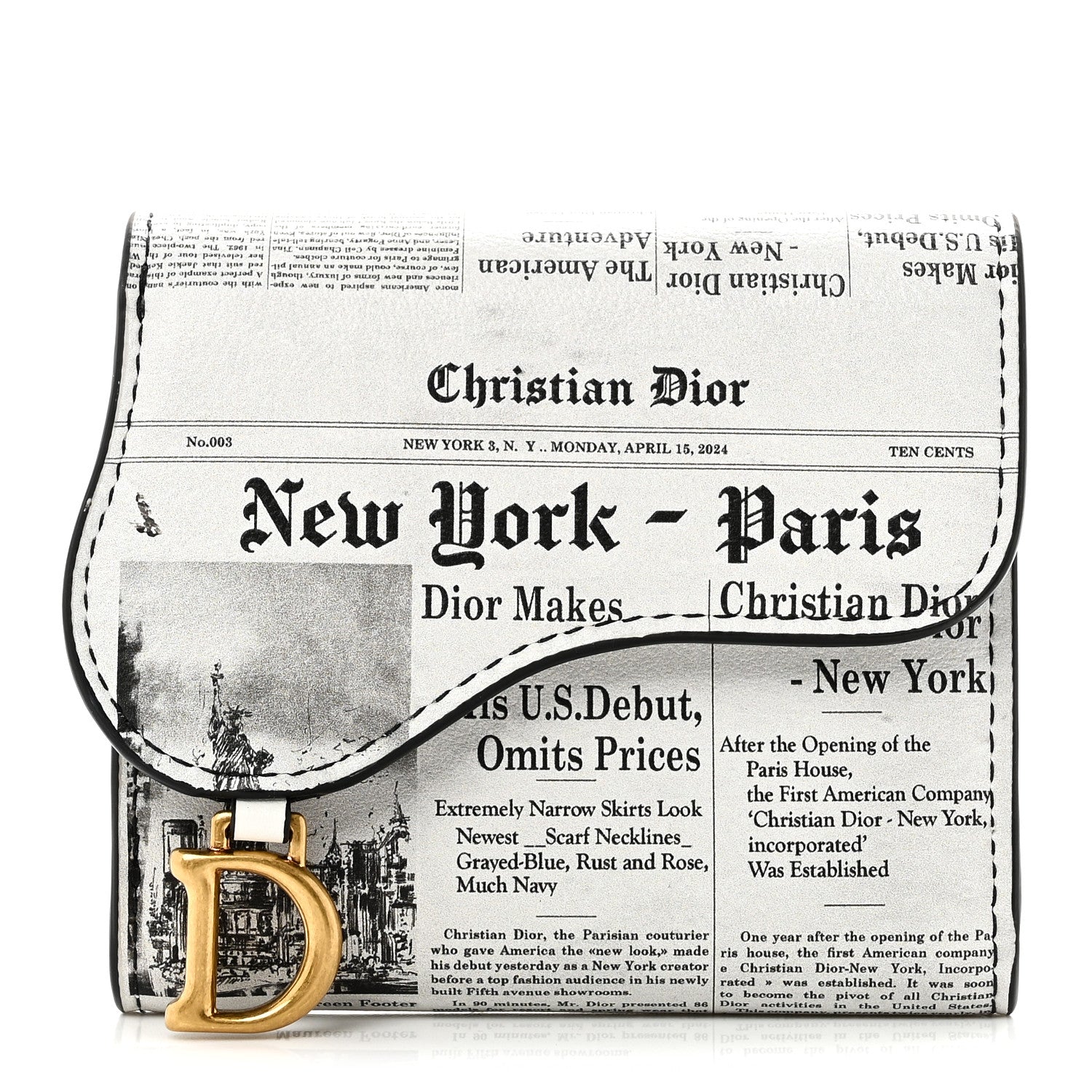 Christian Dior Calfskin Newspaper Print Saddle Lotus Wallet White Black 1 of 8