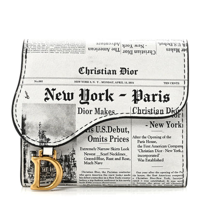 Christian Dior Calfskin Newspaper Print Saddle Lotus Wallet White Black 1 of 8