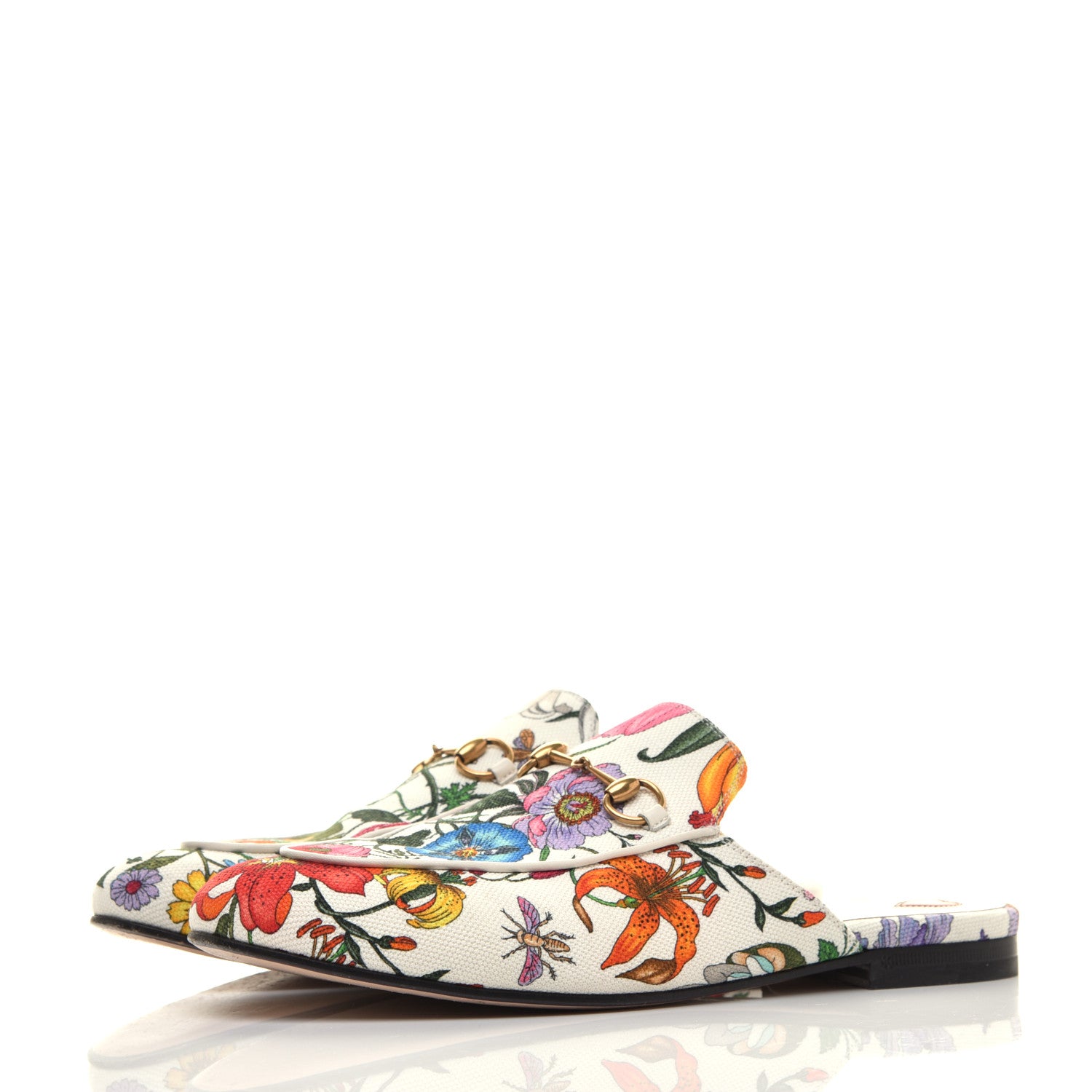 Gucci Canvas Flora Womens Princetown Slippers 40.5 White Multicolor 3 of 8