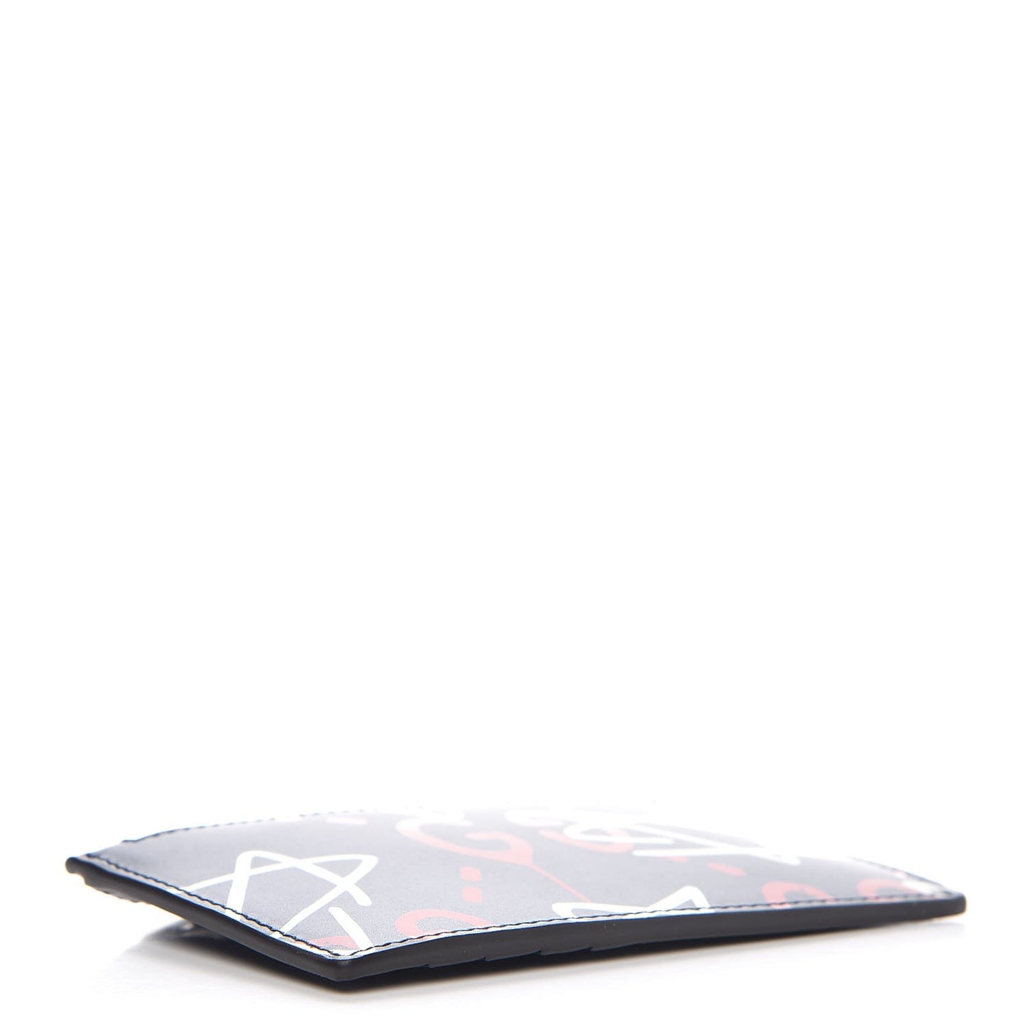 Calfskin GucciGhost Coin Case Card Holder Blue Agata Hibiscus Red