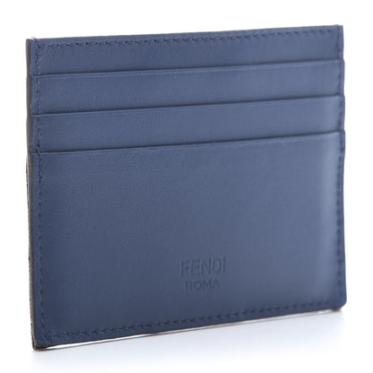 Fendi Vitello Century Glazed Fabric FF 1974 Card Holder Blu Scuro Mogano Panna 2 of 10