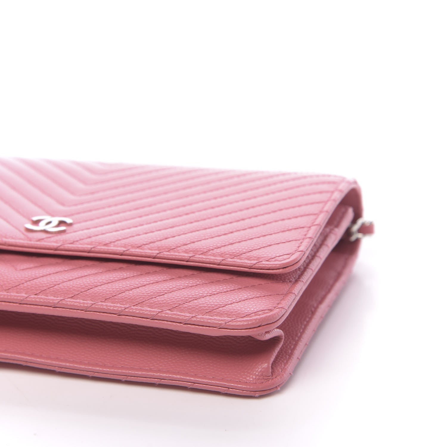 Chanel Caviar Chevron Quilted Wallet On Chain WOC Pink 11 of 12