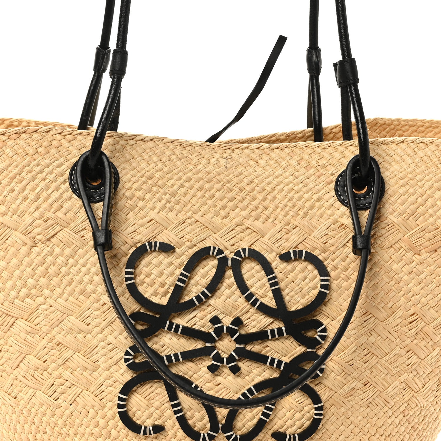Loewe Calfskin Raffia Paulas Ibiza Medium Anagram Basket Tote Bag Natural Black 7 of 9