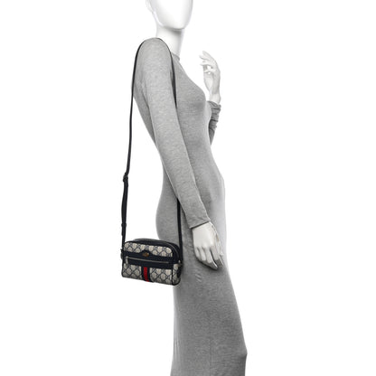 Gucci GG Supreme Monogram Textured Dollar Calfskin Web Mini Ophidia Shoulder Bag Beige Blue 2 of 12