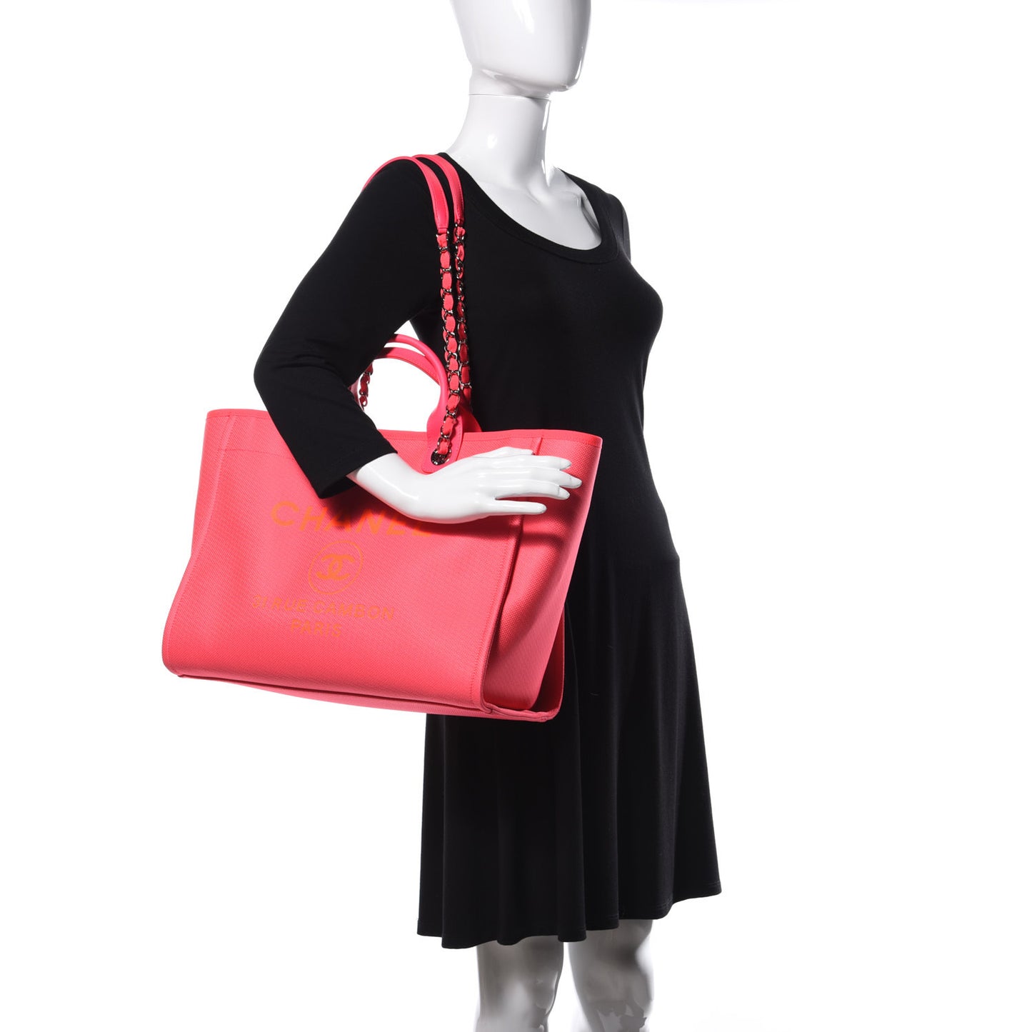 Mixed Fibers Calfskin Medium Deauville Tote Pink Orange