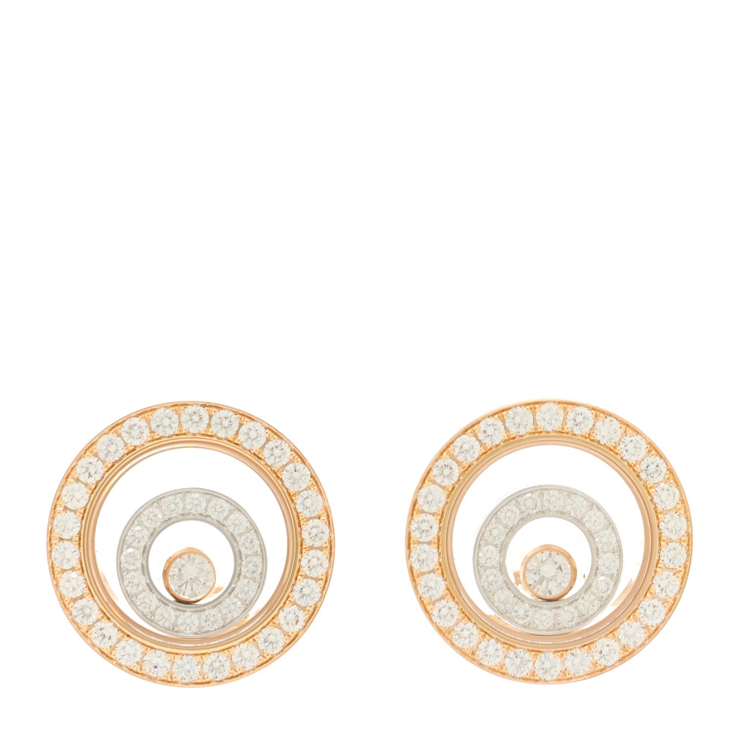 Chopard 18K Rose White Gold Diamond Happy Spirit Pave Earrings 1 of 4