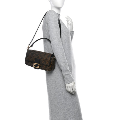 Fendi Fabric Jacquard Paillettes Vitello Seta FF 1974 Baguette Testa di Moro Real Ebano 2 of 11