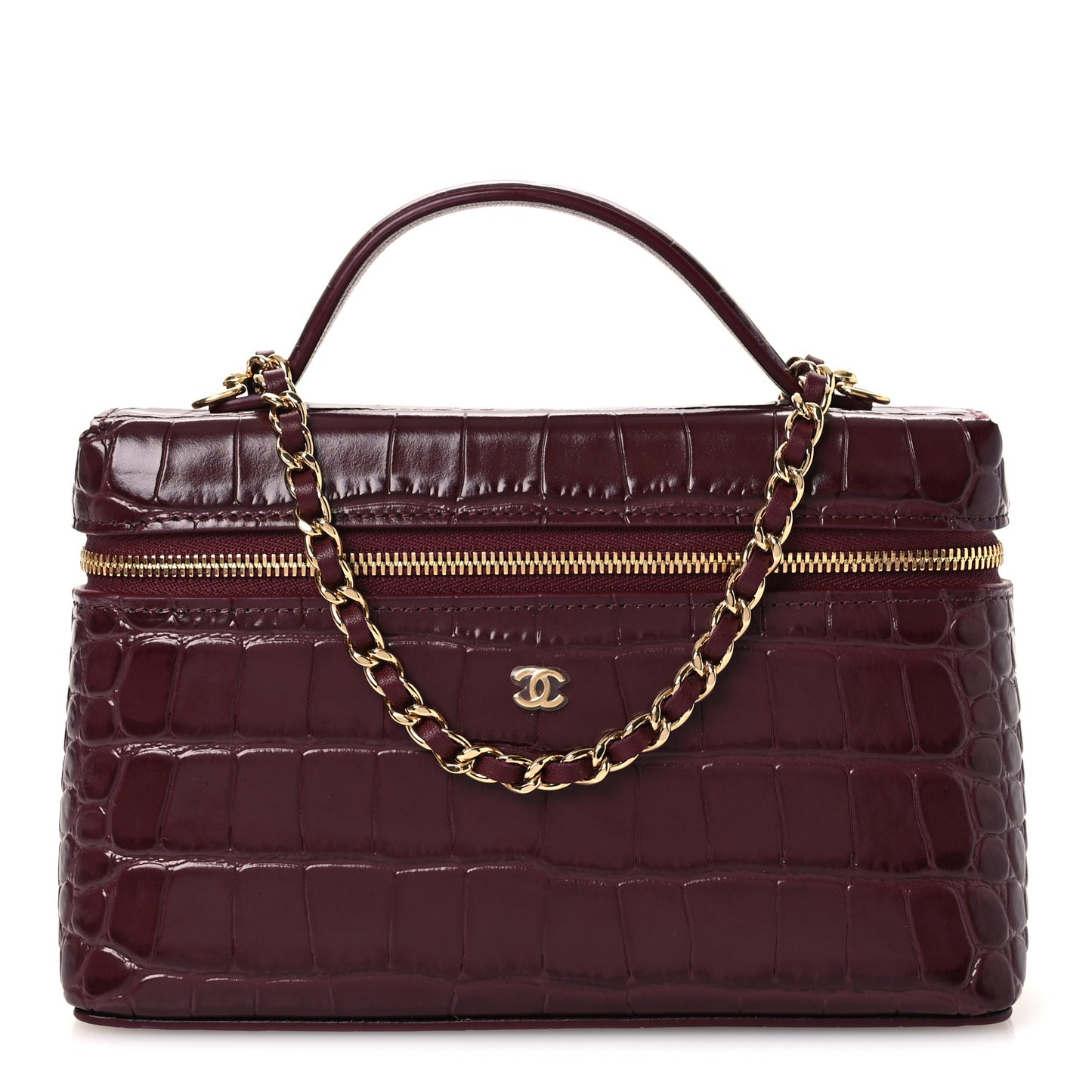 Calfskin Crocodile Embossed Crococo Exoticoco Vanity With Chain Dark Burgundy