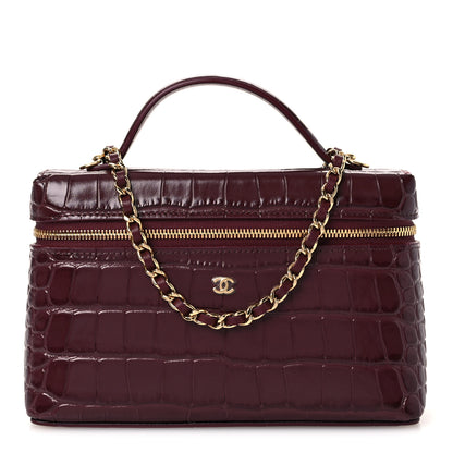 Chanel Calfskin Crocodile Embossed Crococo Exoticoco Vanity With Chain Dark Burgundy 1 of 12