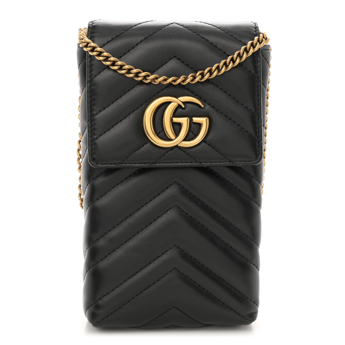 Calfskin Small GG Marmont Phone Crossbody Bag Black