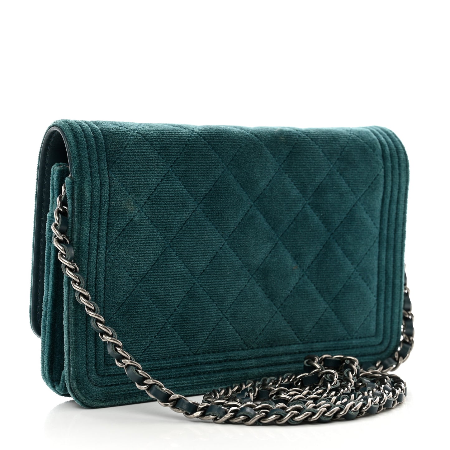 Velvet Quilted Boy Wallet On Chain WOC Teal