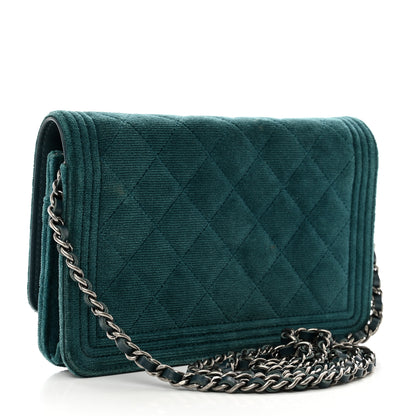 Chanel Velvet Quilted Boy Wallet On Chain WOC Teal 3 of 12