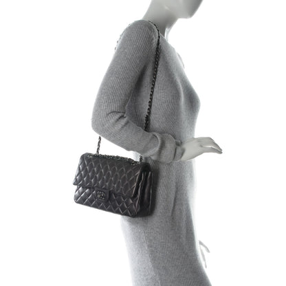 Chanel Metallic Lambskin Medium Double Flap Dark Grey 2 of 7