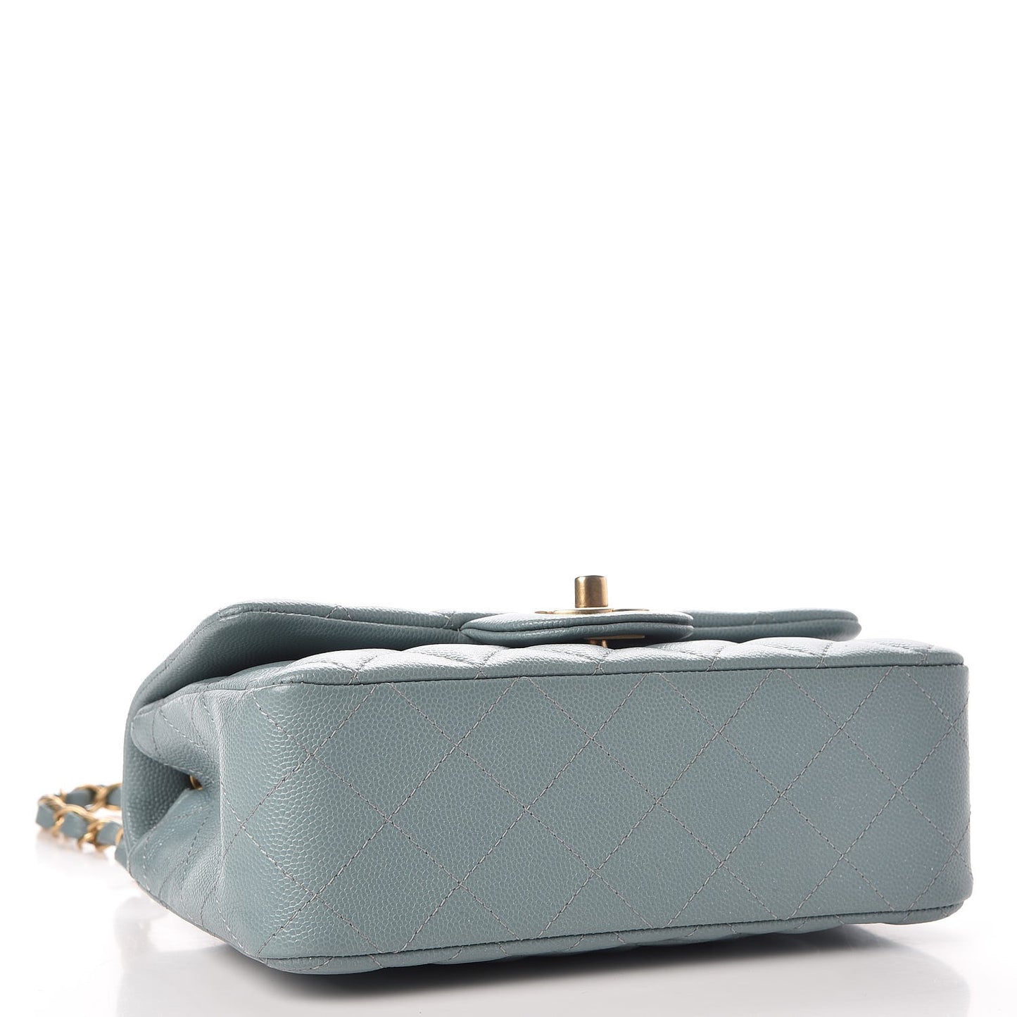 Iridescent Caviar Quilted Mini Rectangular Flap Light Blue