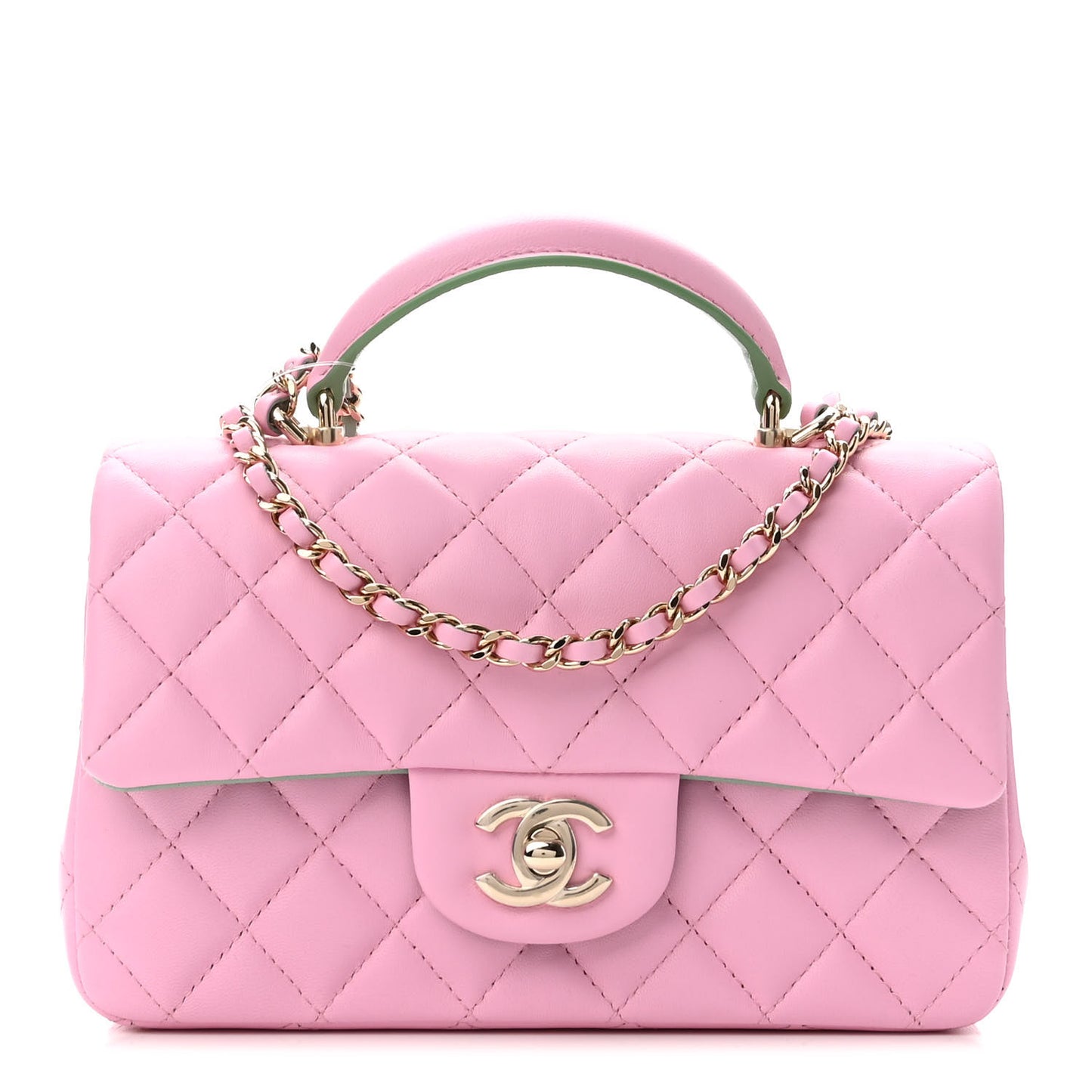 Lambskin Quilted Mini Top Handle Rectangular Flap Lilac Light Green