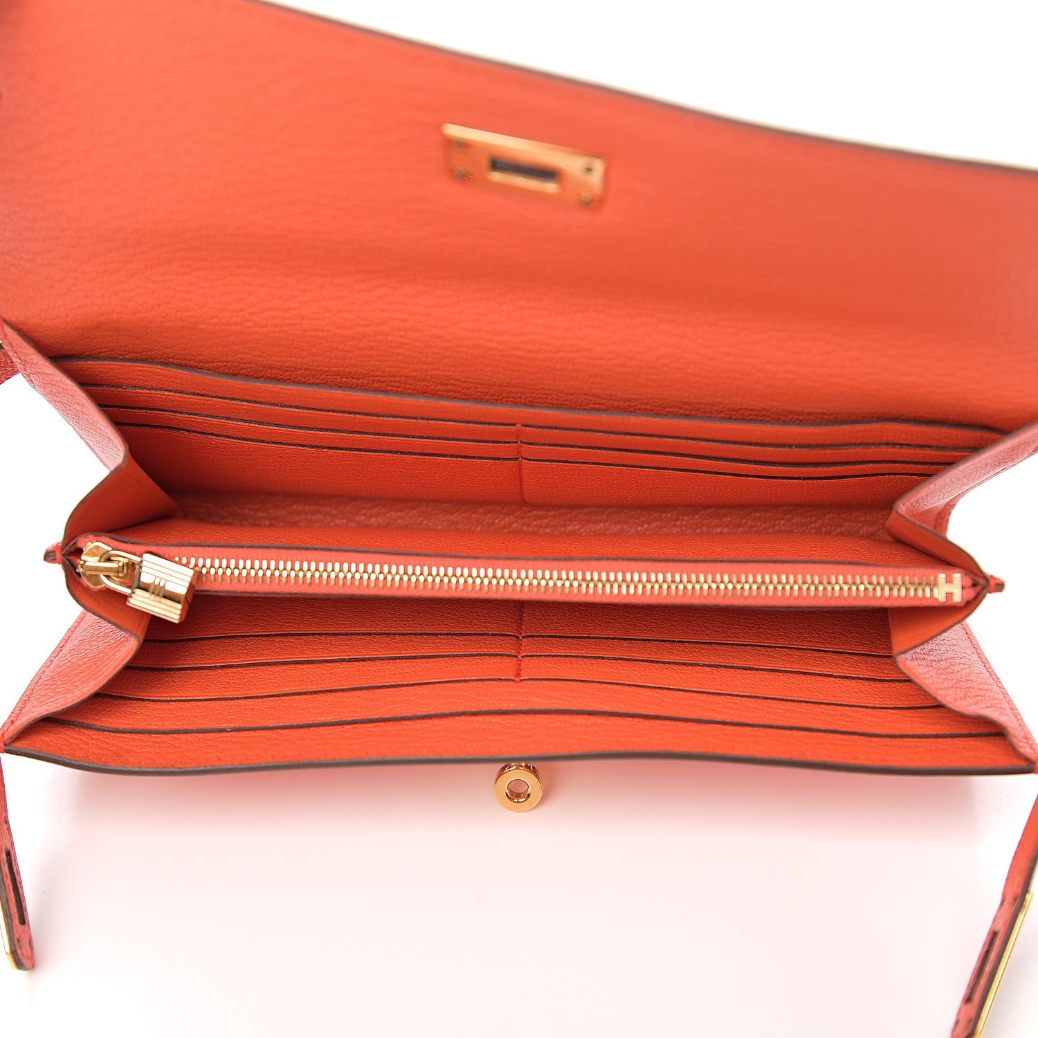 Hermes Chevre Mysore Kelly Longue Wallet Orange Poppy 4 of 6