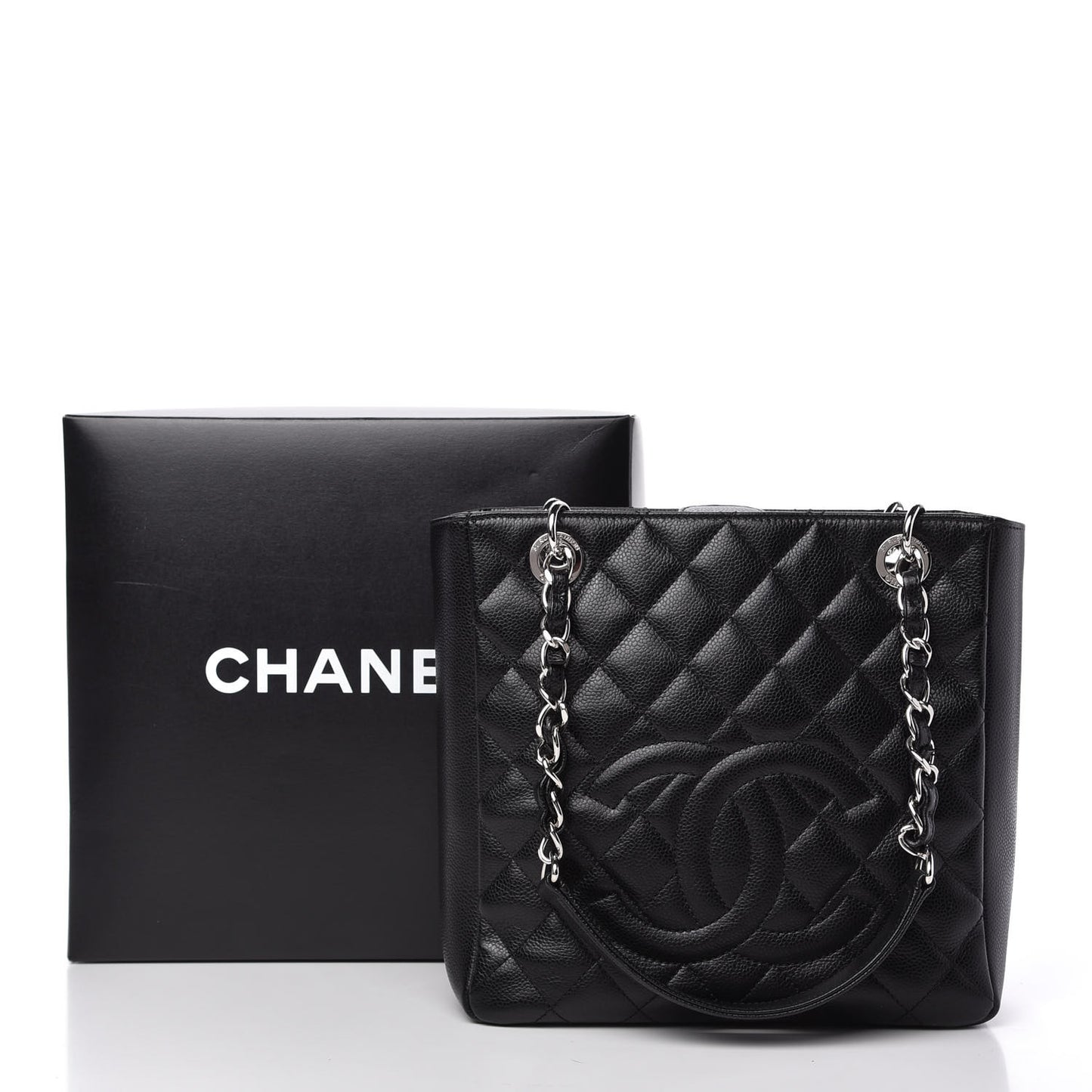 Caviar Quilted Petit Shopping Tote PST Black