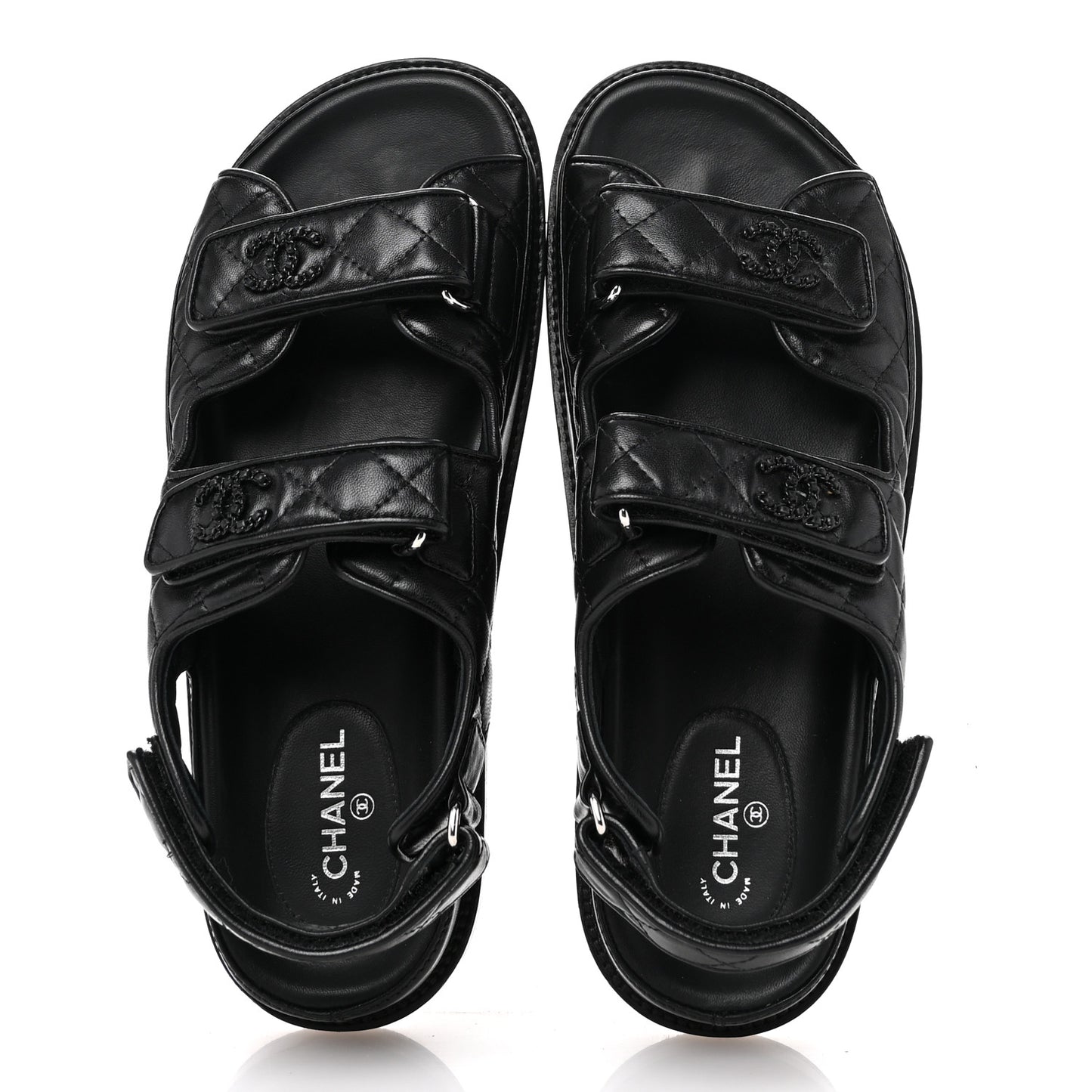 Lambskin Quilted Velcro Dad Sandals 39 So Black