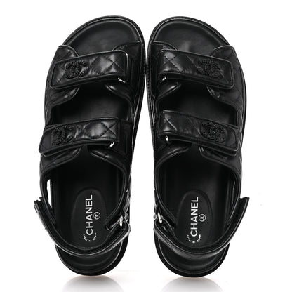 Chanel Lambskin Quilted Velcro Dad Sandals 39 So Black 2 of 9