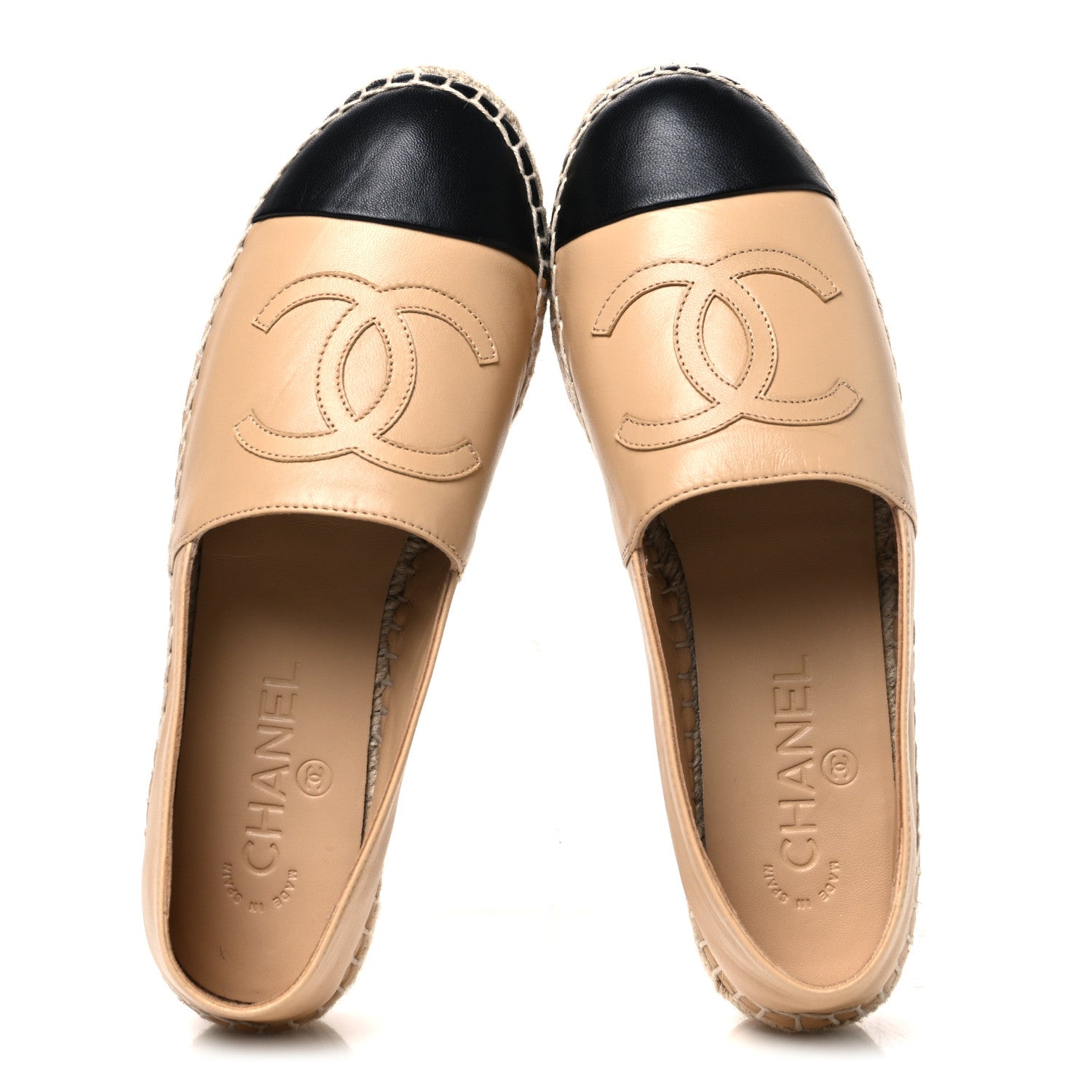 Chanel Lambskin CC Espadrilles 38 Beige Black 38 Beige Black 2 of 11