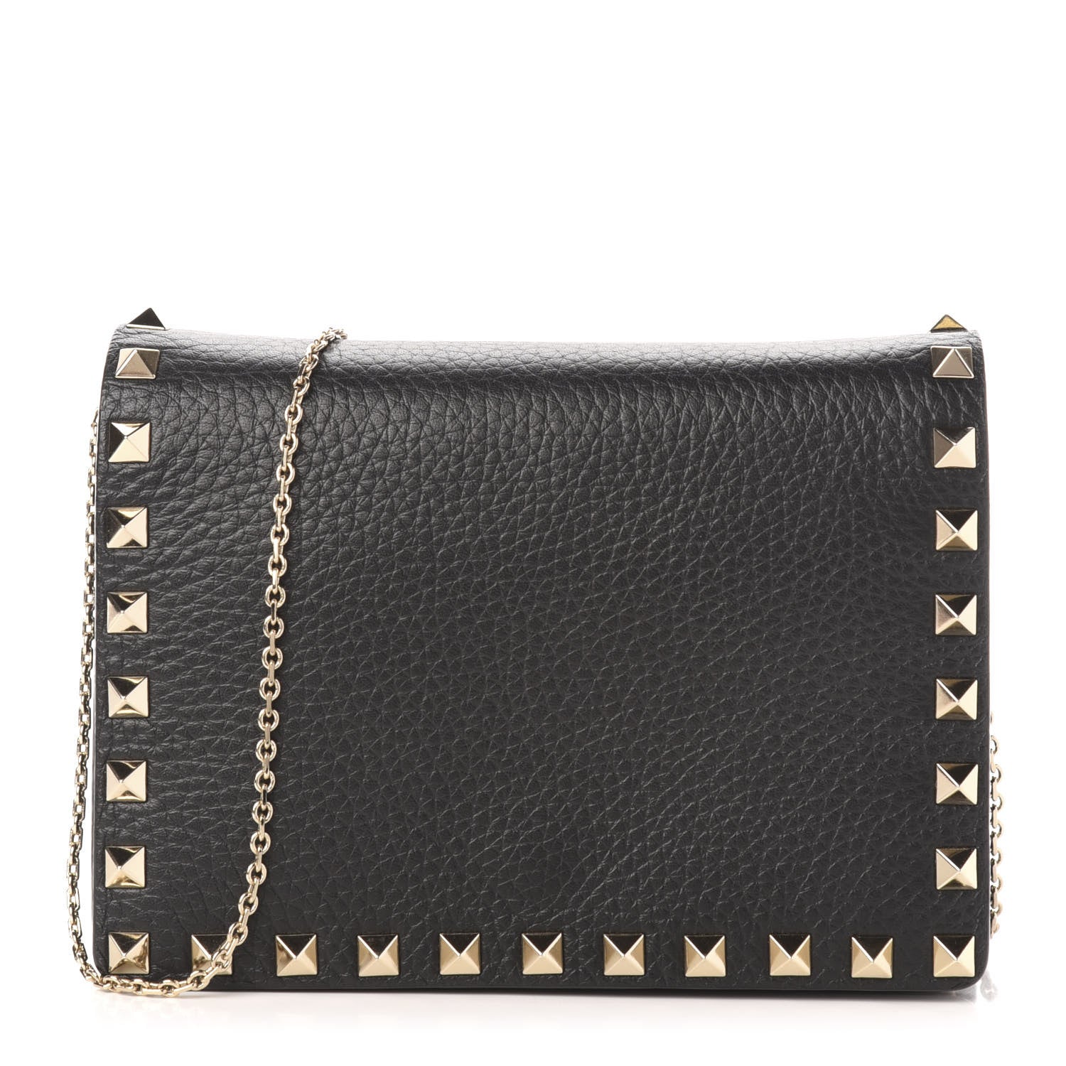 Valentino Garavani Pebbled Calfskin Rockstud Wallet on Chain Black 1 of 11