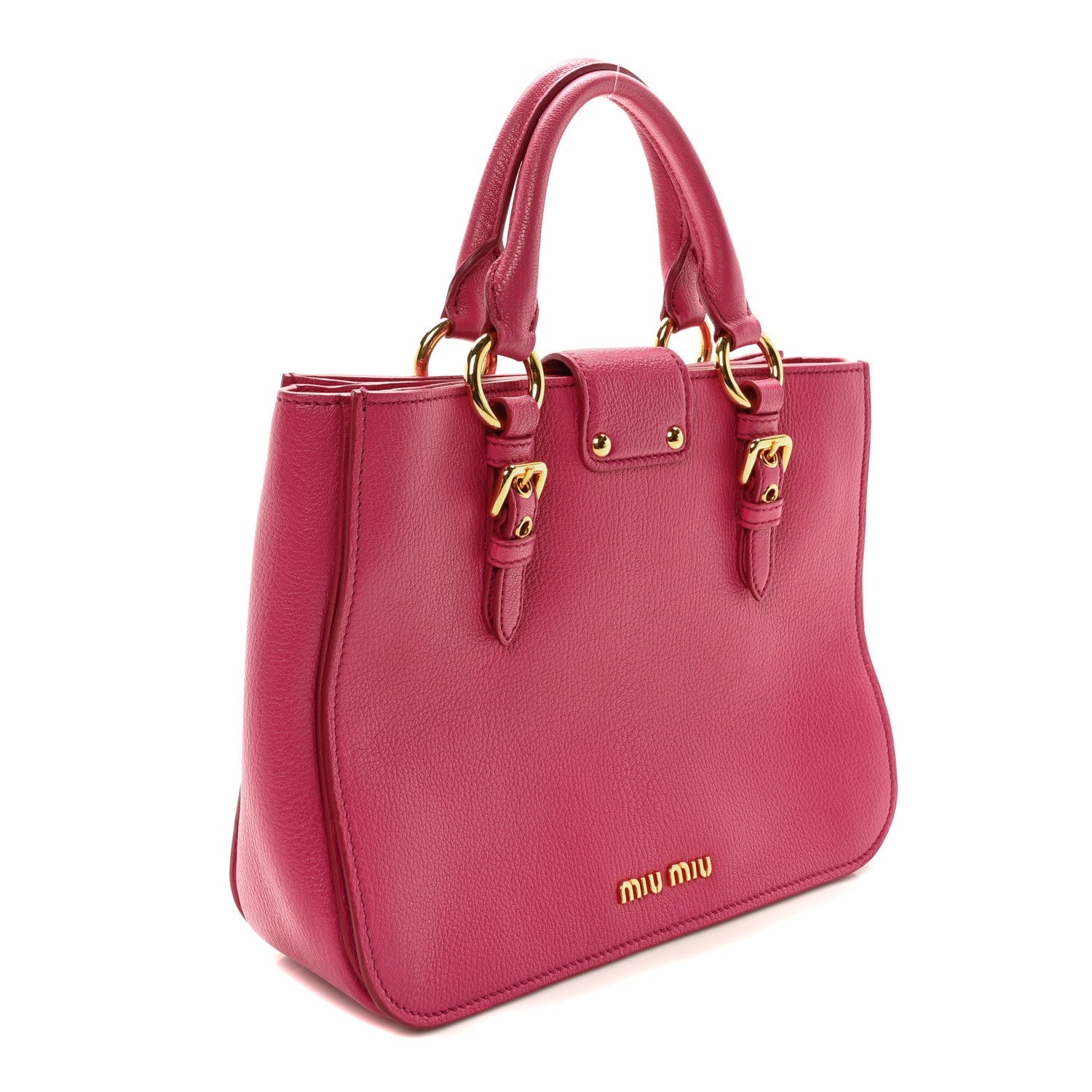 Miu Miu Goatskin Madras Shopping Tote Fuxia 3 of 9