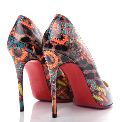 Christian Louboutin Patent Leopard Logo Print Pigalle Follies 100 Pumps 36.5 Multi 4 of 10