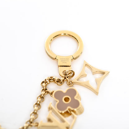 Louis Vuitton Brass Enamel Fleur De Monogram Bag Charm Chain Gold 3 of 5