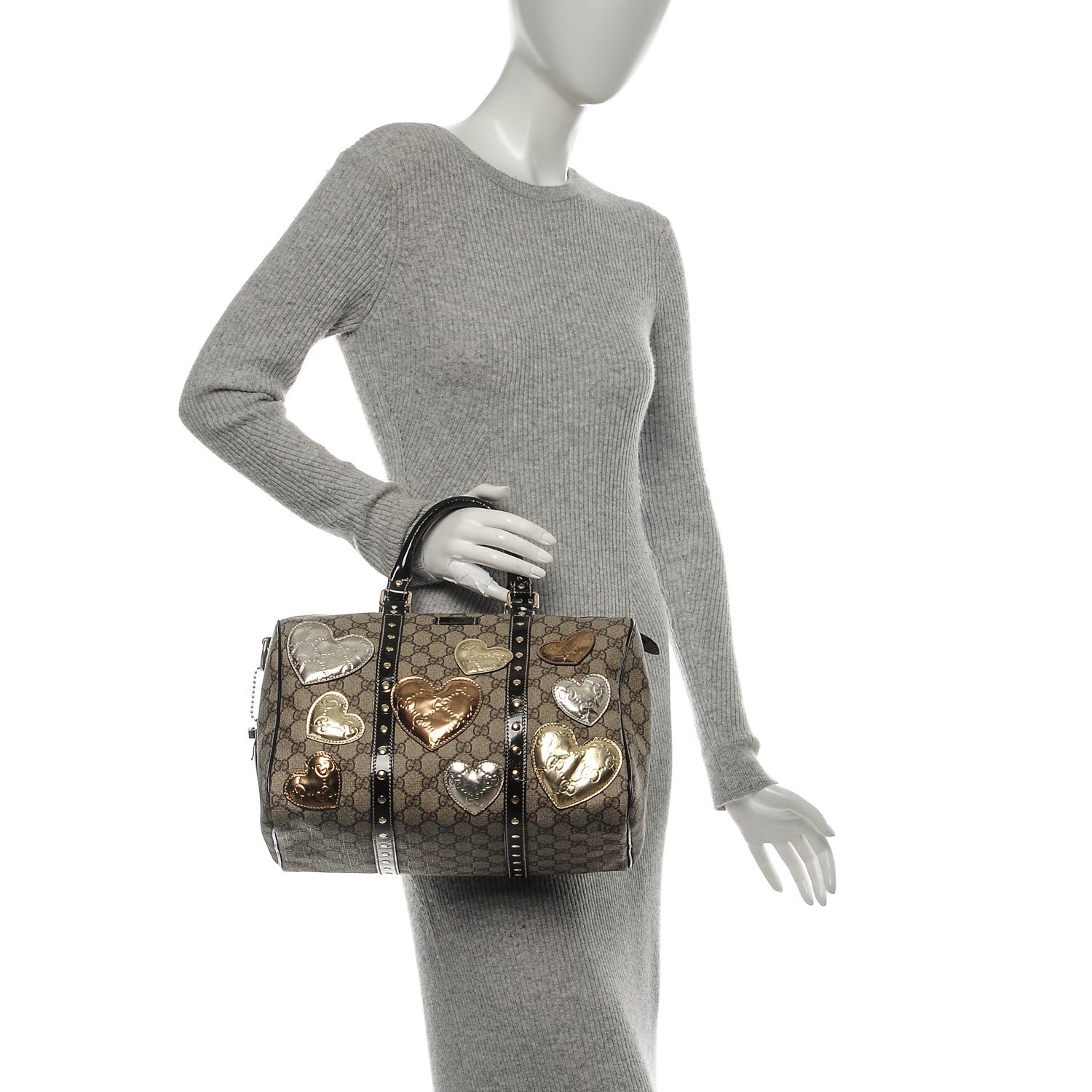 Gucci Monogram Guccissima Hearts Studded Medium Joy Boston Dark Brown 2 of 8
