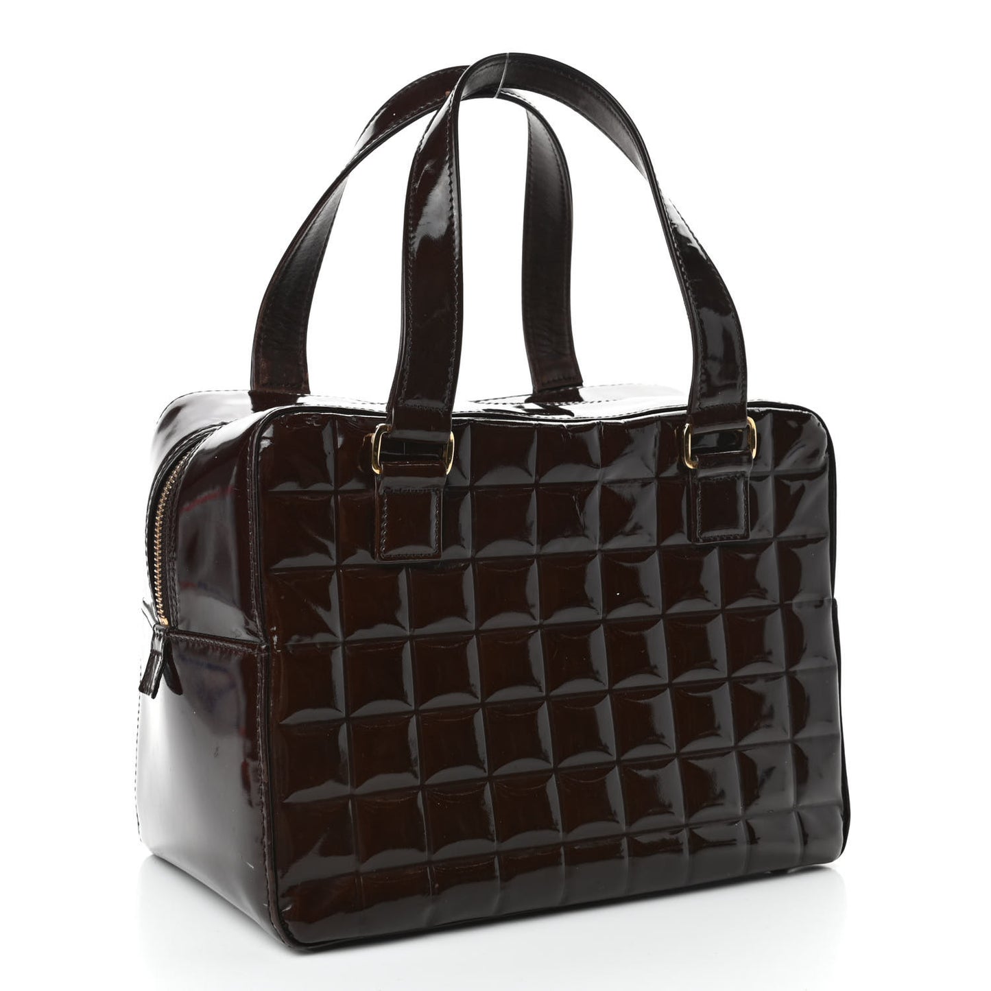 Patent Quilted Chocolate Bar Tote Brown