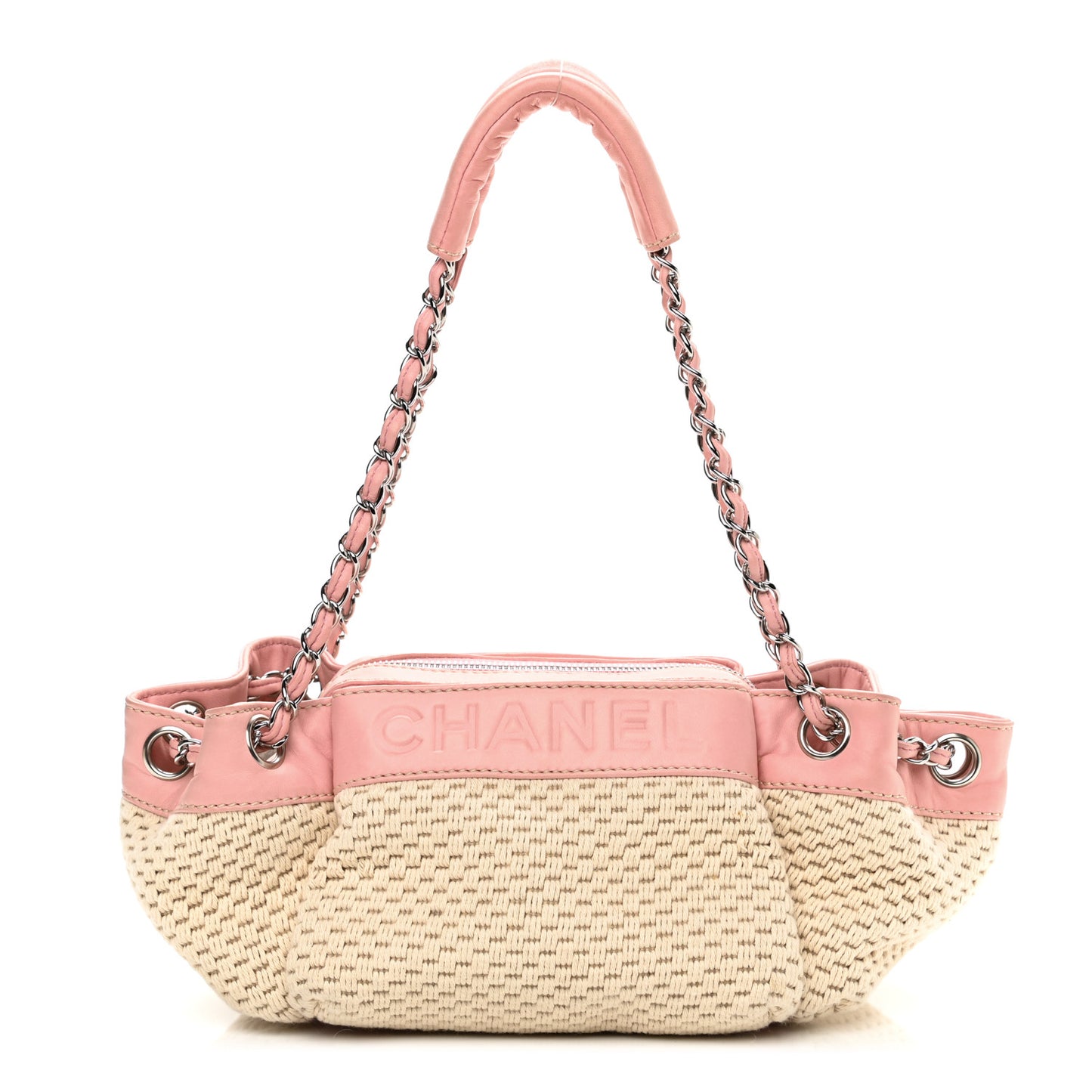 Canvas Woven Lambskin Lax Accordion Hobo Pink