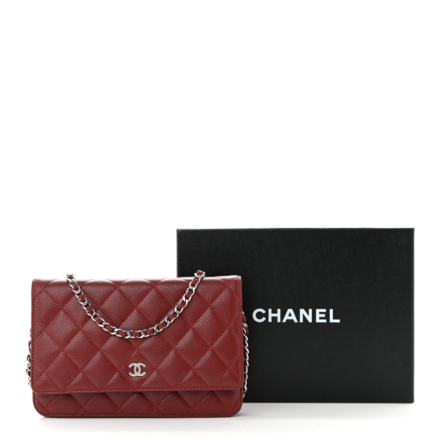 Caviar Quilted Wallet on Chain WOC Dark Red