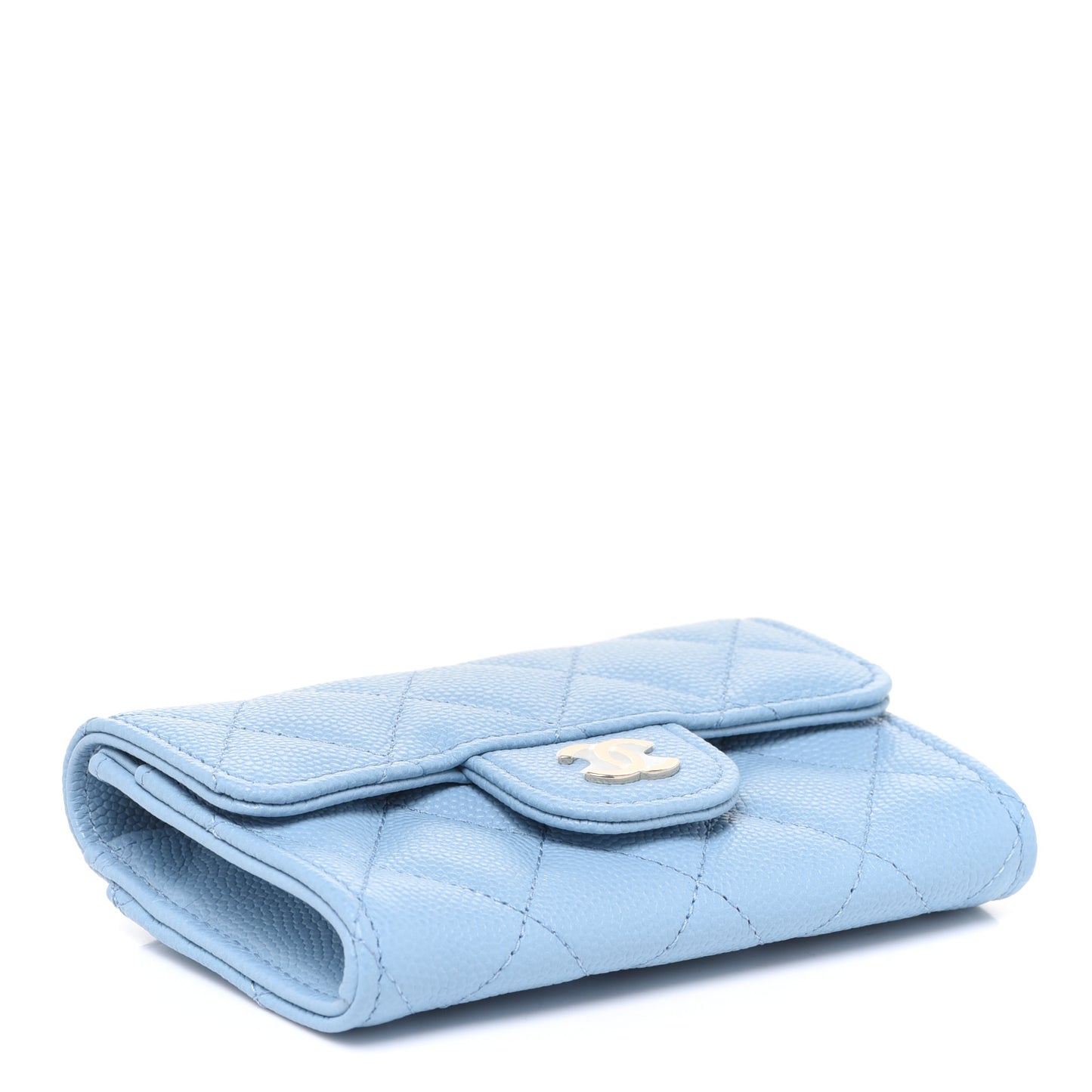Caviar Quilted Flap Card Holder Wallet Light Blue