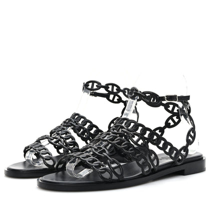 Hermes Calfskin Kalliste Sandals 37 Black 3 of 8