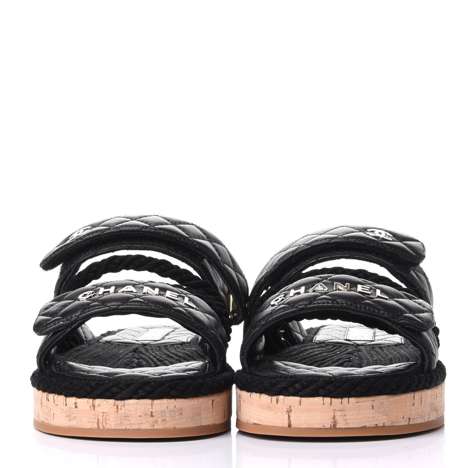 Chanel Cord Lambskin Quilted Logo Mules 37 Black 2 of 10
