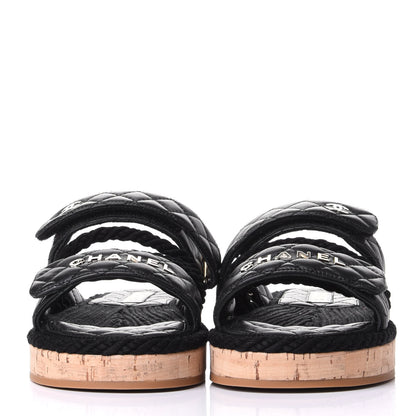 Chanel Cord Lambskin Quilted Logo Mules 37 Black 2 of 10