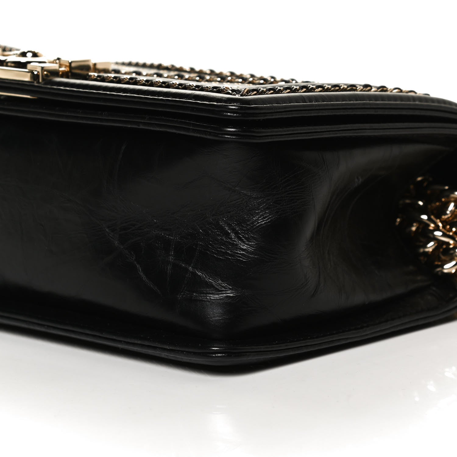Chanel Crumpled Calfskin Chevron Chain Medium Boy Flap Black 10 of 12