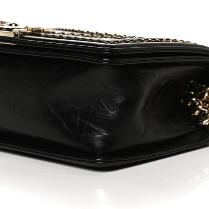 Chanel Crumpled Calfskin Chevron Chain Medium Boy Flap Black 10 of 12