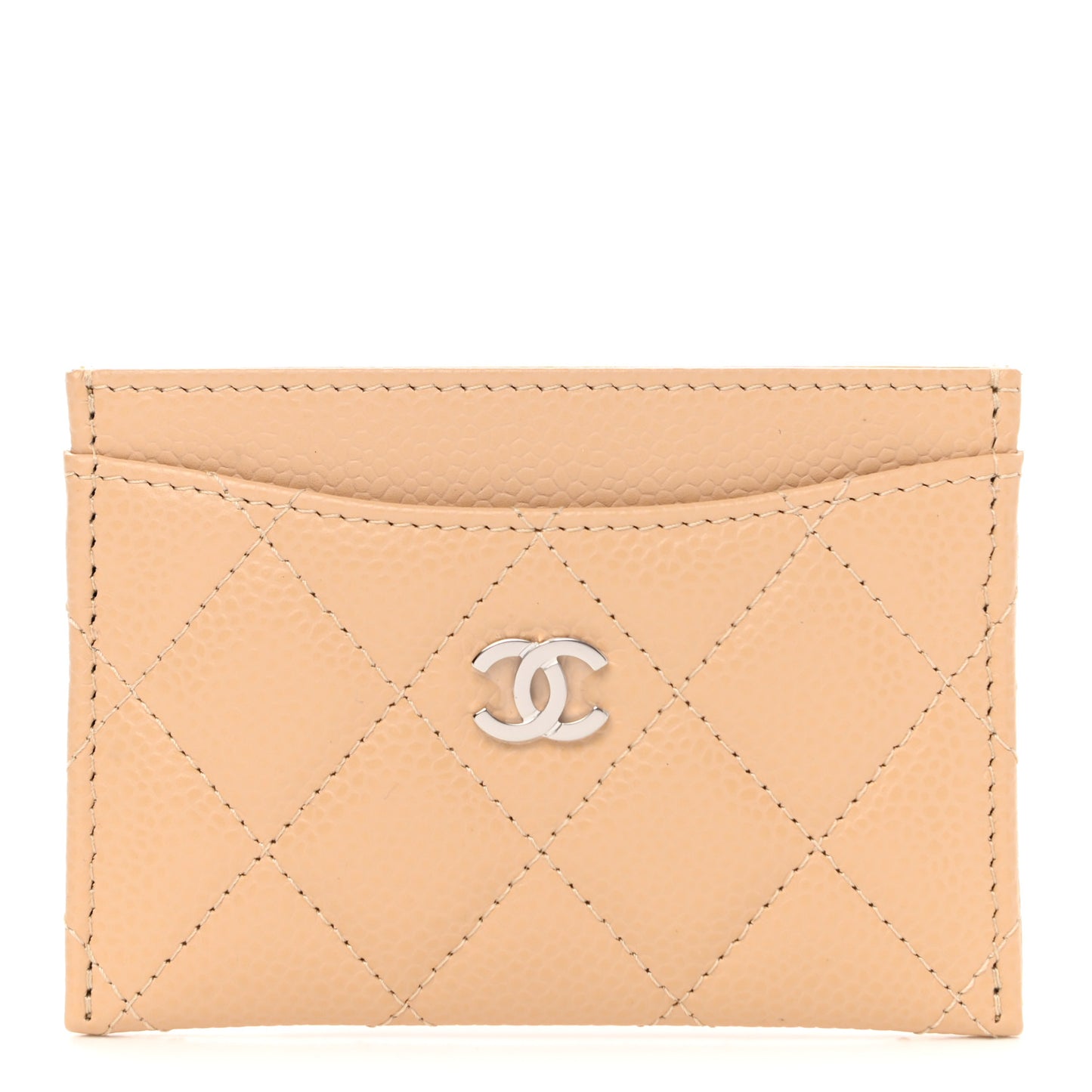 Caviar Quilted Card Holder Beige