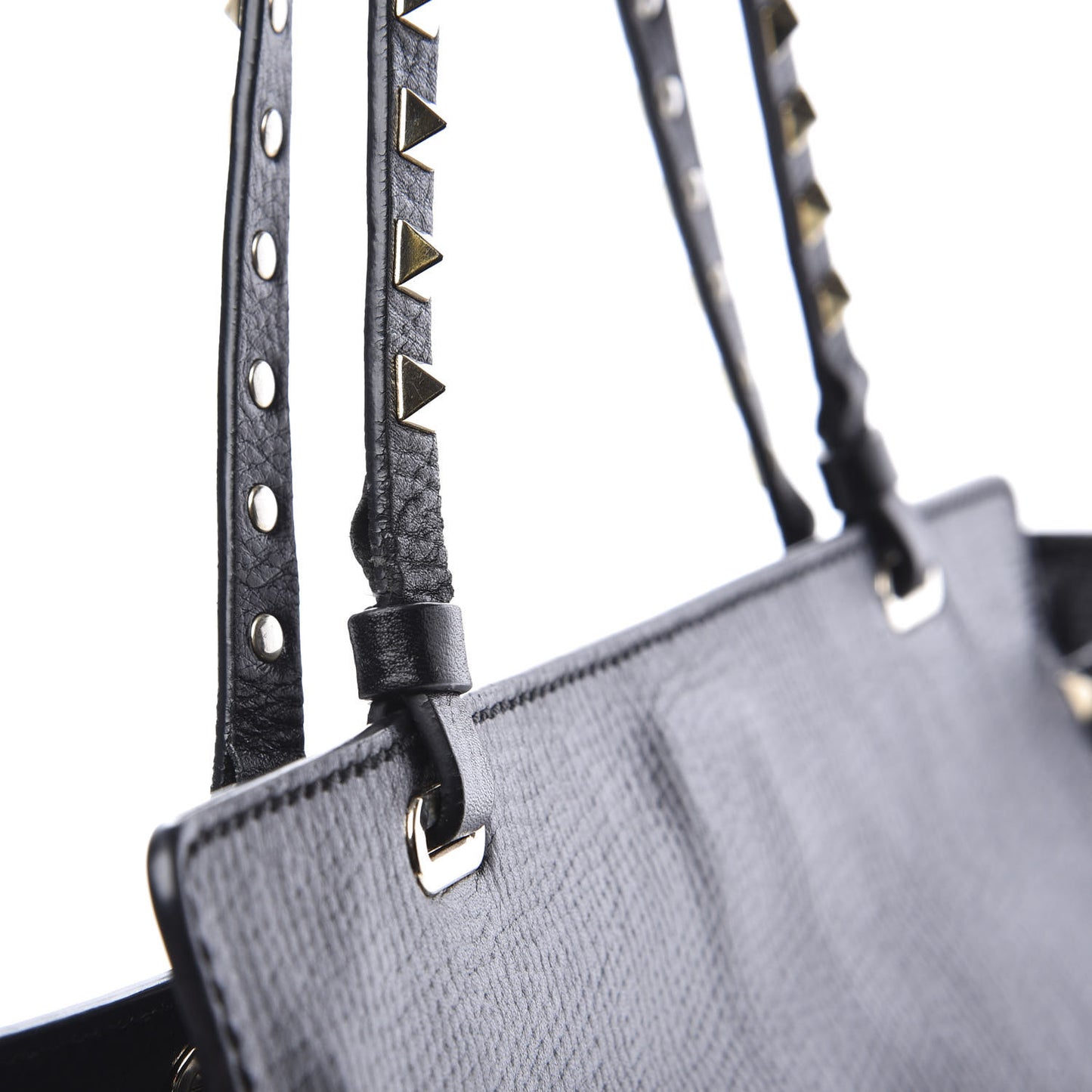Textured Calfskin Medium Rockstud Tote Black