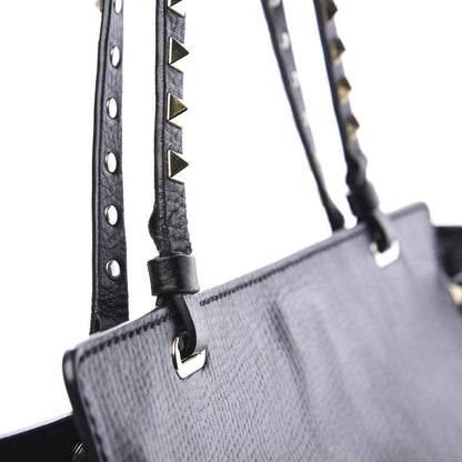 Valentino Garavani Textured Calfskin Medium Rockstud Tote Black 9 of 13