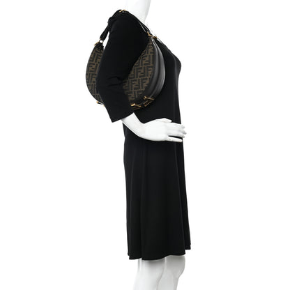 Fendi Fabric Jacquard Vitello Grace FF 1974 Small Fendigraphy Hobo Bag Tobacco Moro Ebano 2 of 9